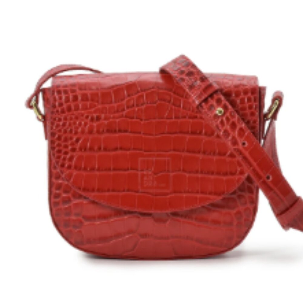 Leandra NEW Made in Spain red leather red croc effect shoulder bag with flap